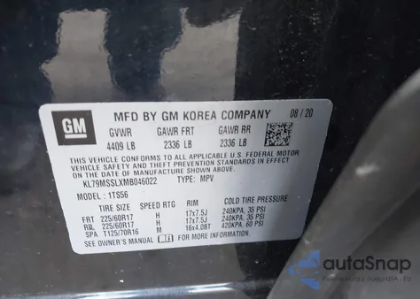 2021 Chevrolet Trailblazer Awd Activ from USA, damaged, VIN KL79MSSLXMB046022